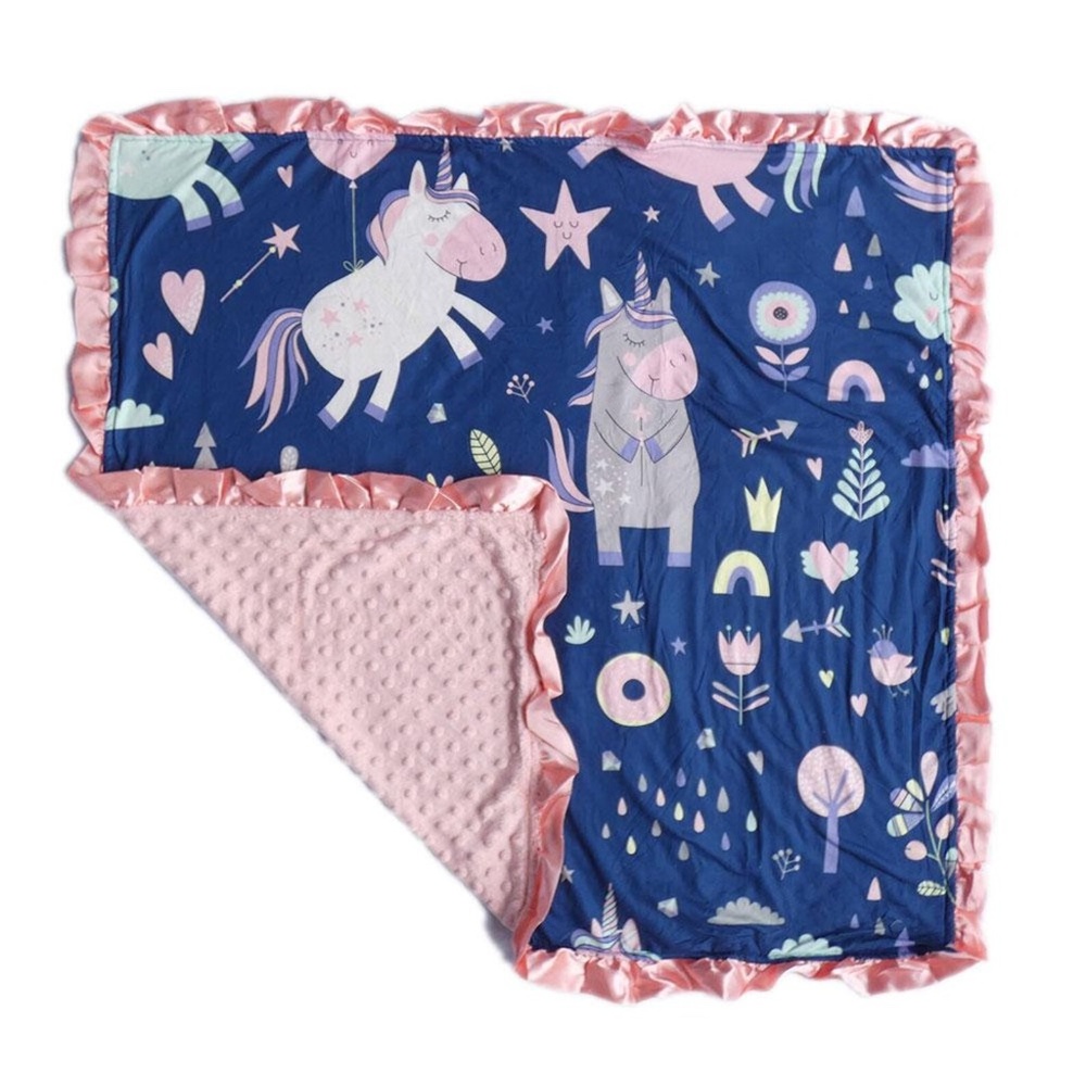 Peach Unicorn Minky Nonni Blanket w/ Toy Tether